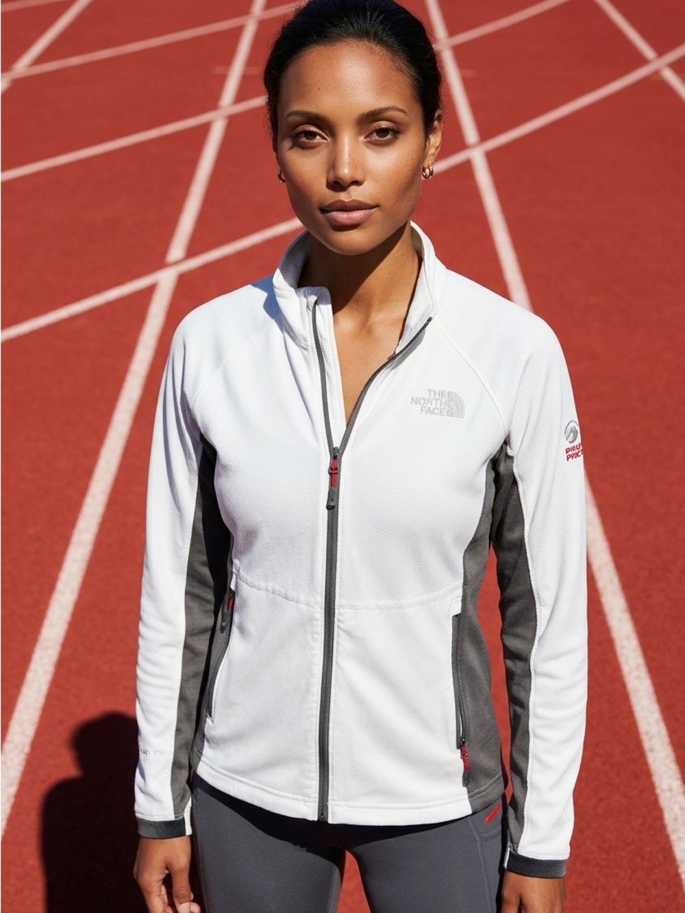 The North Face Summit Series White Gray Zip-Up Activewear Cinch Hem Jacket-L